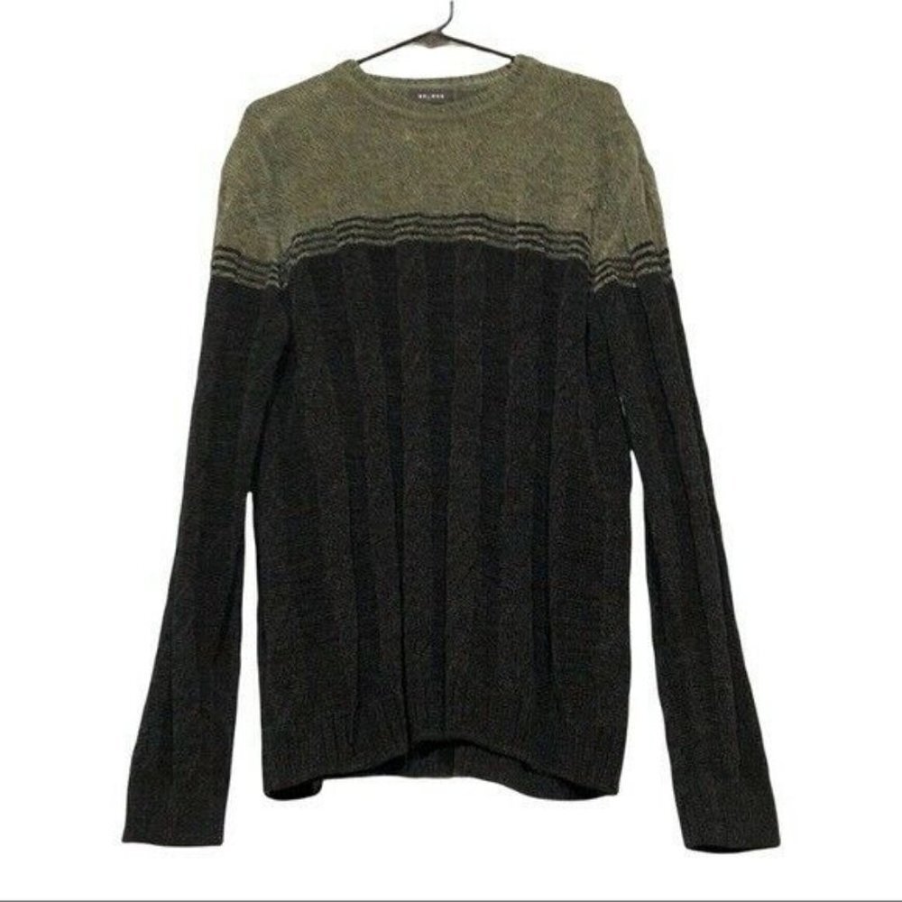 Vintage Axcess Men Crew Sweater Size XL Pullover Gray Black Two Tone Long Sleeve